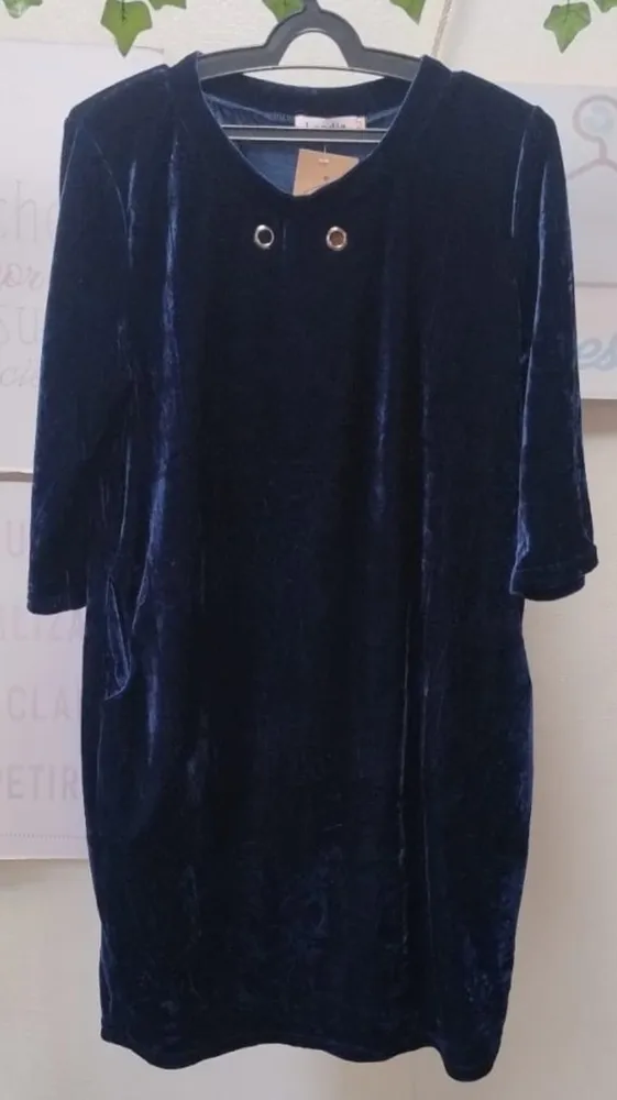 Vestido aveludado azul marinho M