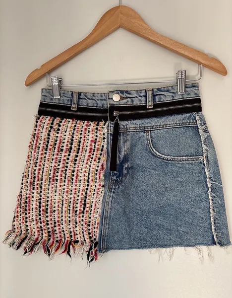 saia jeans mini zara customizada