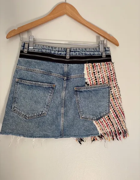 saia jeans mini zara customizada