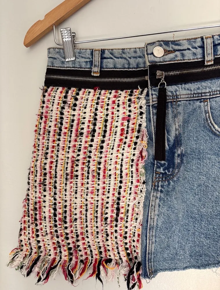 saia jeans mini zara customizada