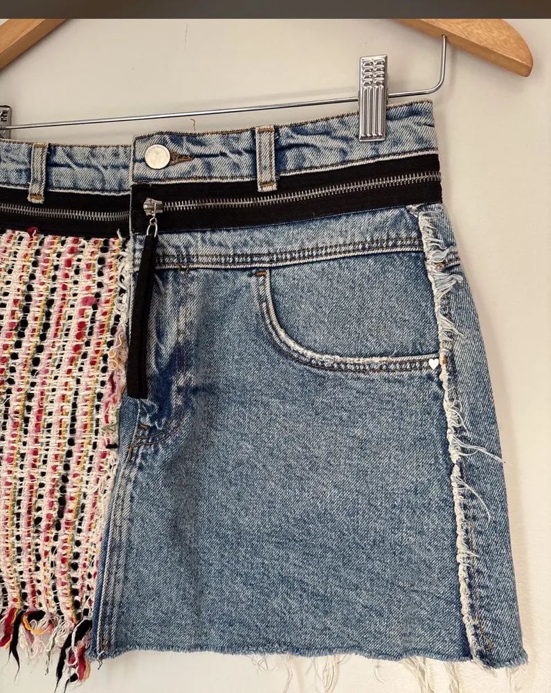 saia jeans mini zara customizada