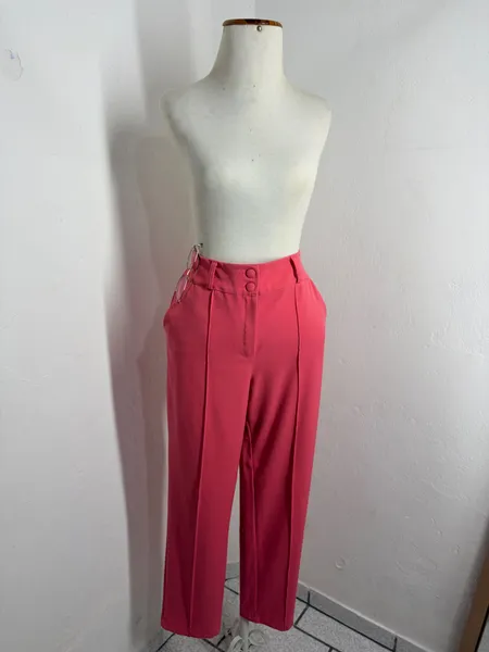 CALÇA ALFAIATARIA FEM. ROSA CINT. ALTA
