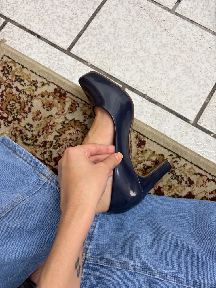 SCARPIN SLT. MEIA PATA AZUL VERNIZ