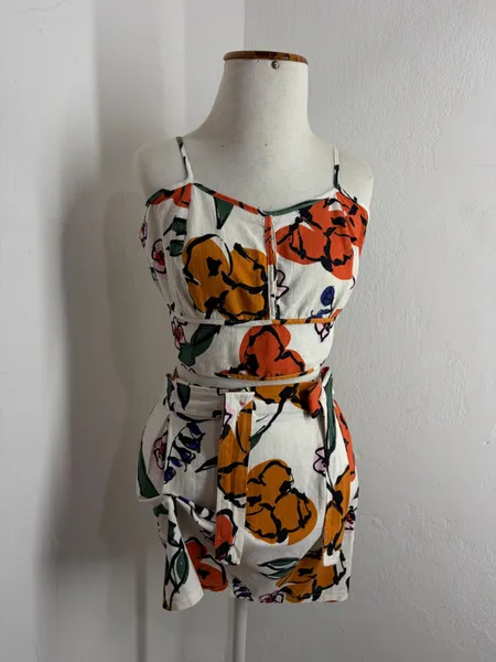 CONJUNTO CROPPED & SAIA VISCOLINEN EST. FLORAL ABSTRAT