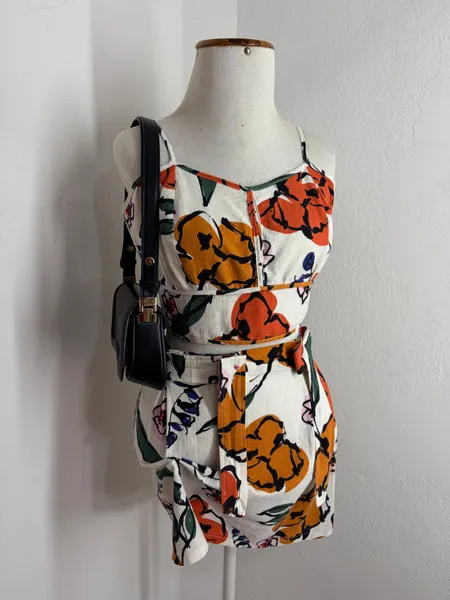 CONJUNTO CROPPED & SAIA VISCOLINEN EST. FLORAL ABSTRAT