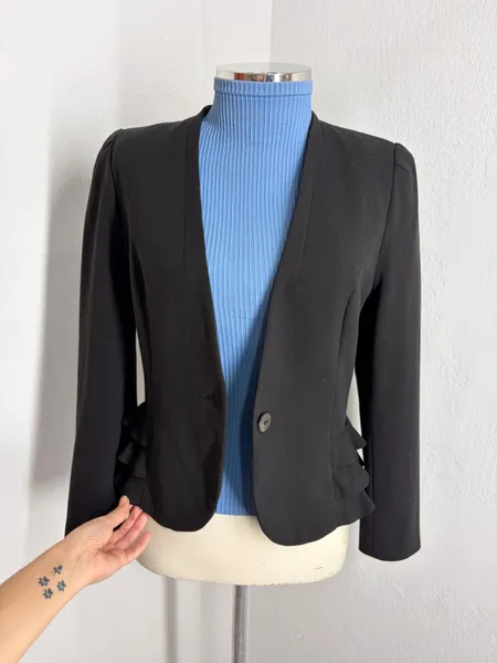 BLAZER FEM. SLIM FIT FRUFRU LATERAL MG. LONGA BLACK