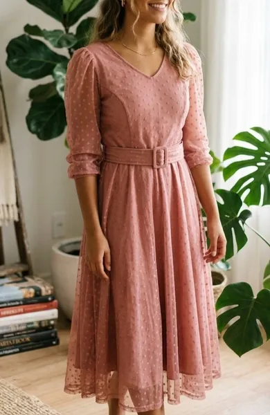 vestido de fezta Rosa com tule com poá