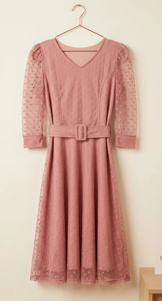 vestido de fezta Rosa com tule com poá