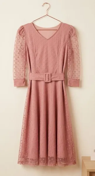 vestido de fezta Rosa com tule com poá