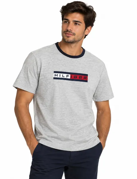 camiseta tommy hilfiger de algodão na cor cinza,Tam M
