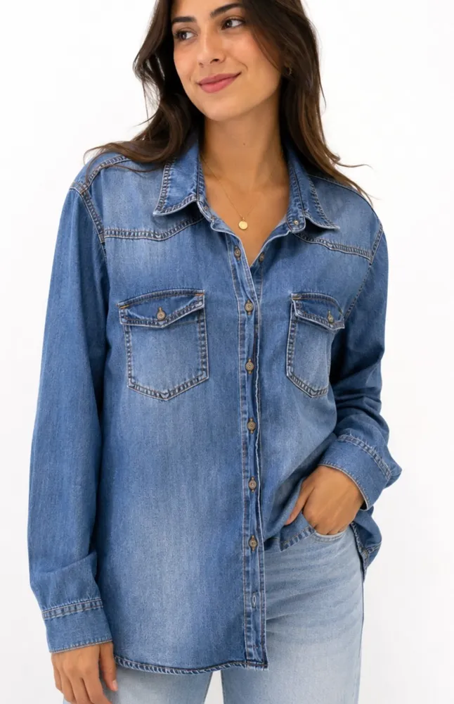 Camisa jeans feminina Tam M