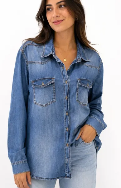 Camisa jeans feminina Tam M