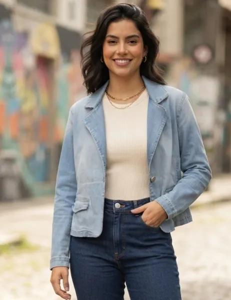 Jaqueta jeans feminina Tam G