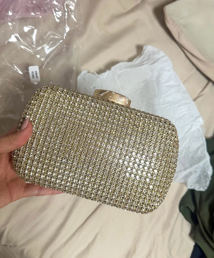 Bolsa clutch de festa dourada com brilho