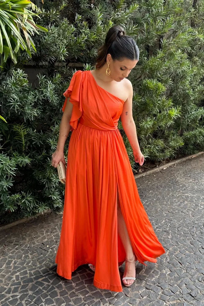 VESTIDO LONGO DE FESTA M. RODARTE LARANJA