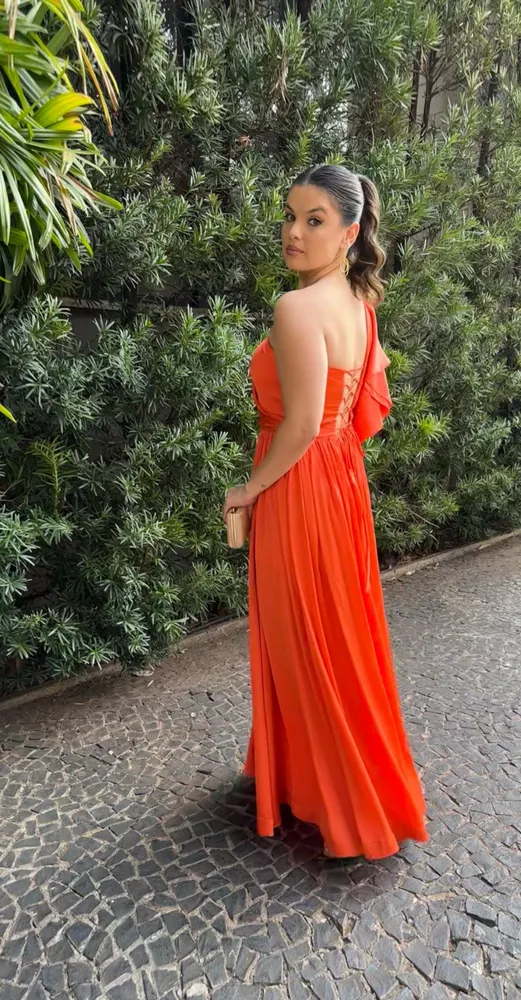 VESTIDO LONGO DE FESTA M. RODARTE LARANJA