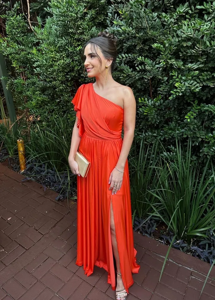 VESTIDO LONGO DE FESTA M. RODARTE LARANJA