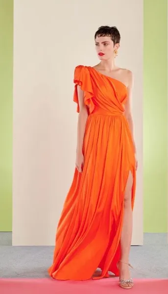 VESTIDO LONGO DE FESTA M. RODARTE LARANJA