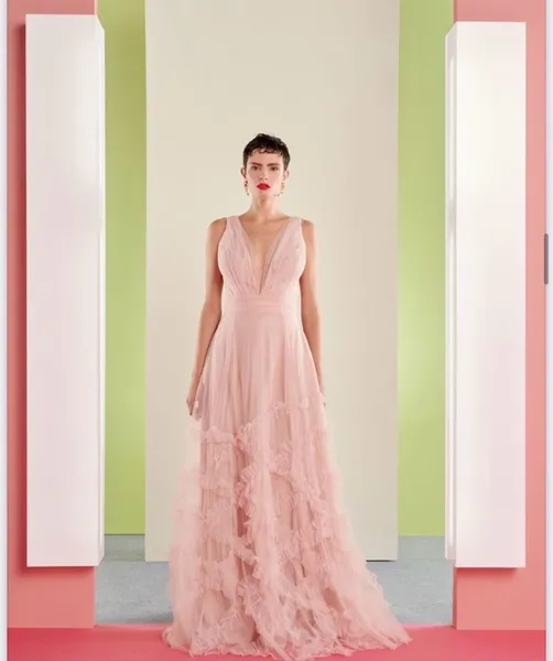 VESTIDO LONGO DE FESTA M. RODARTE ROSA CLARO