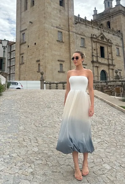 VESTIDO ZARA TOMARA QUE CAIA MIDI BALONÊ DEGRADÊ