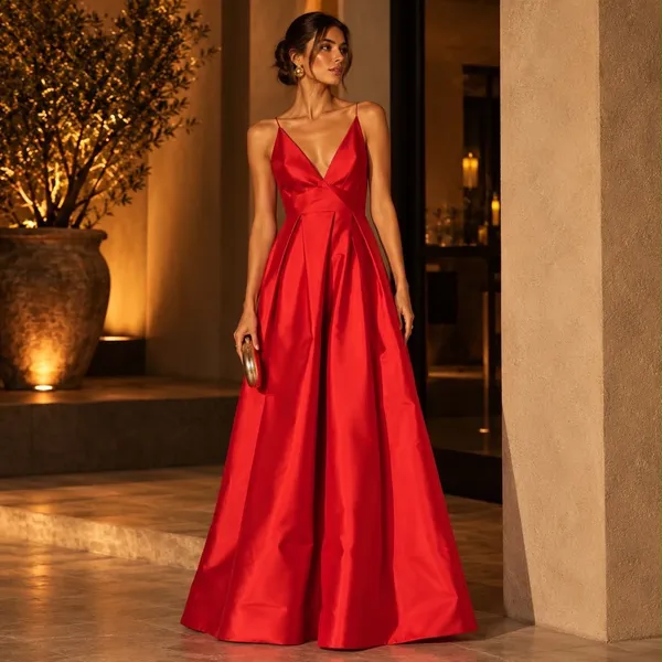 VESTIDO LONGO DE FESTA VERMELHO ZIBELINE M.RODARTE