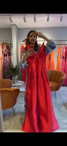 VESTIDO LONGO DE FESTA VERMELHO ZIBELINE M.RODARTE