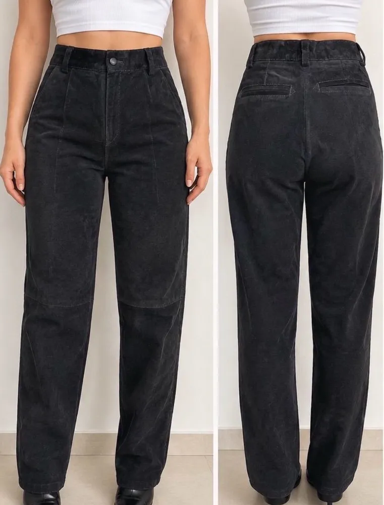 calça joaquim nogueira couro preta y80 vintage