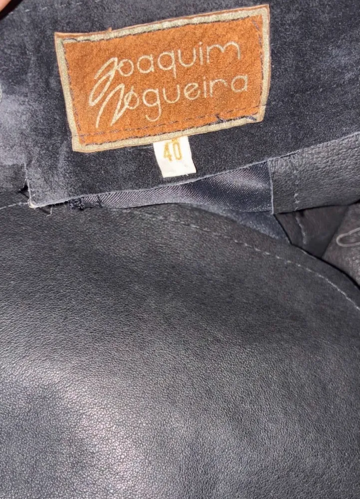 calça joaquim nogueira couro preta y80 vintage